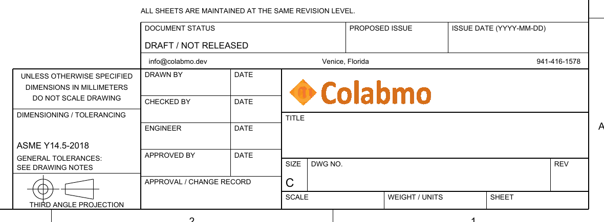 Colabmo draft title block showing revision and approval fields