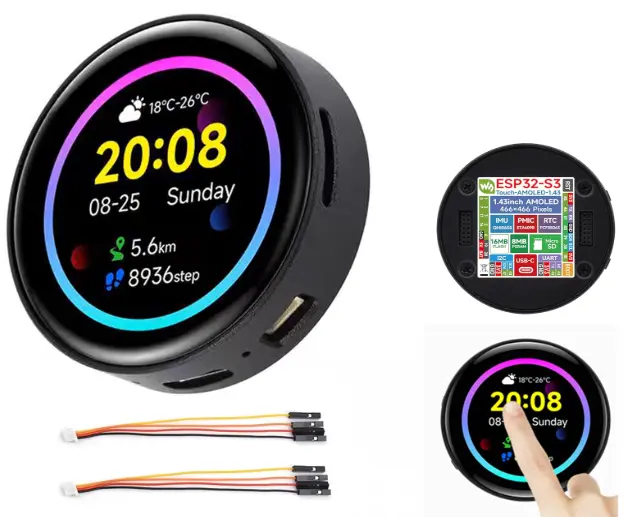 [MPR-03002-XX] MPR / DSP / ESP32-S3 / Round AMOLED  1.43inch Touch Display, 466x466 QSPI Interface / Accelerometer / Gyroscope / CNC Metal Case